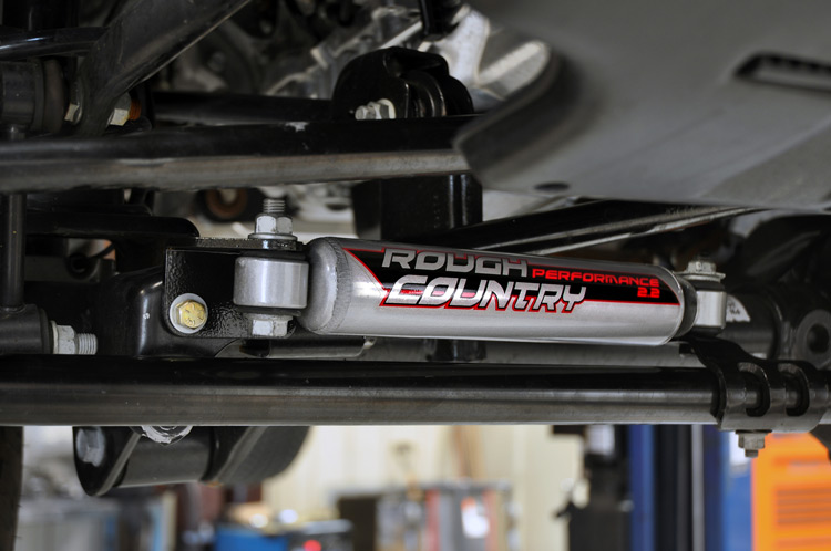 Jeep Wrangler Steering Stabilizer Relocation Bracket - Rough Country - Rough Country JK - Hammer Black - '07-'18